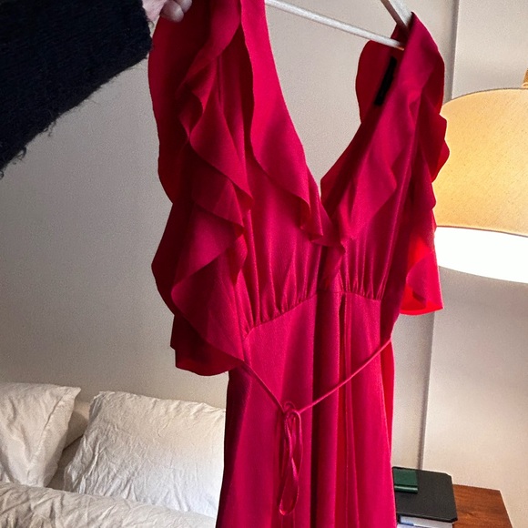 French Connection Fuchsia / Red Drape Cold Shoulder Dress - Picture 5 of 11
